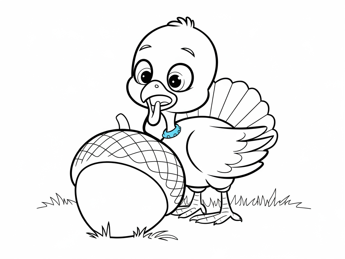 Color This Adventurous Turkey Discovering an Acorn