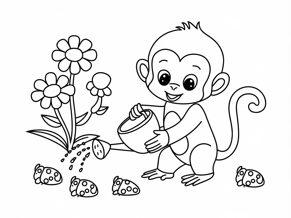 Gardening Fun with a Baby Monkey and Ladybugs