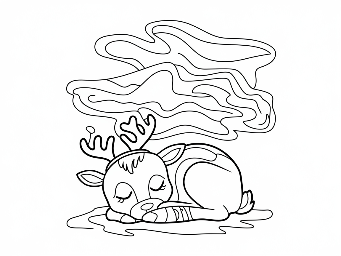Sweet Slumbering Baby Reindeer Under Twinkling Lights