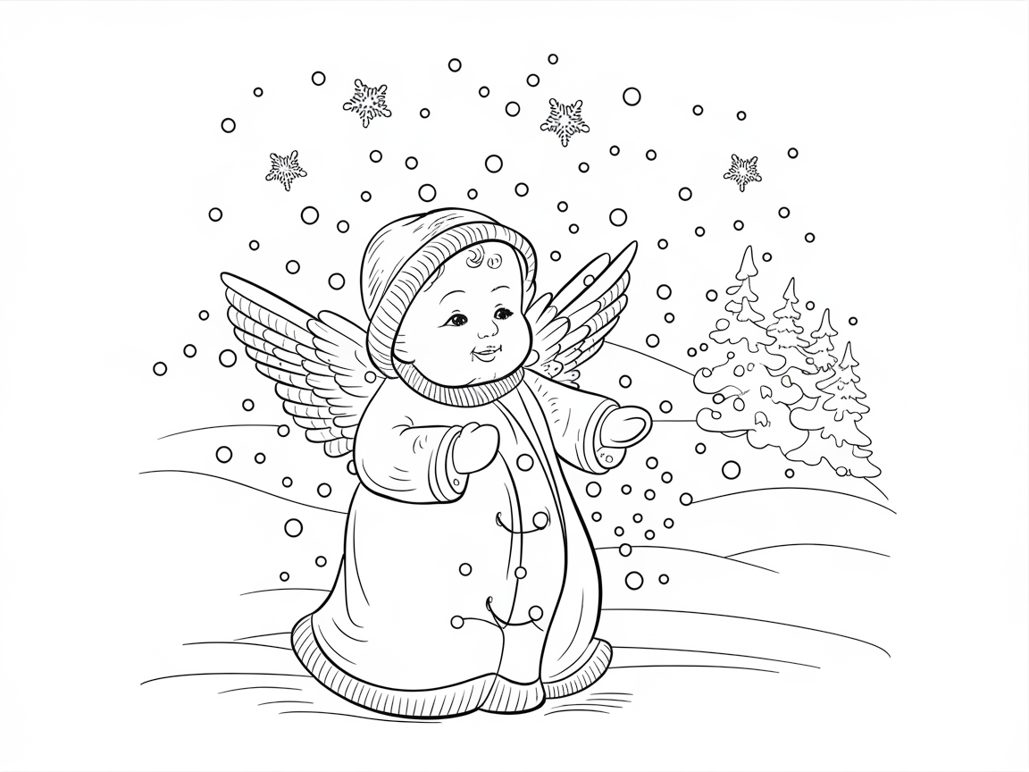 Snowy Baby Angel in Winter Wonderland