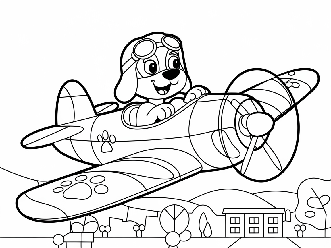 Take to the Skies with This Playful Puppy Pilot Coloring Page