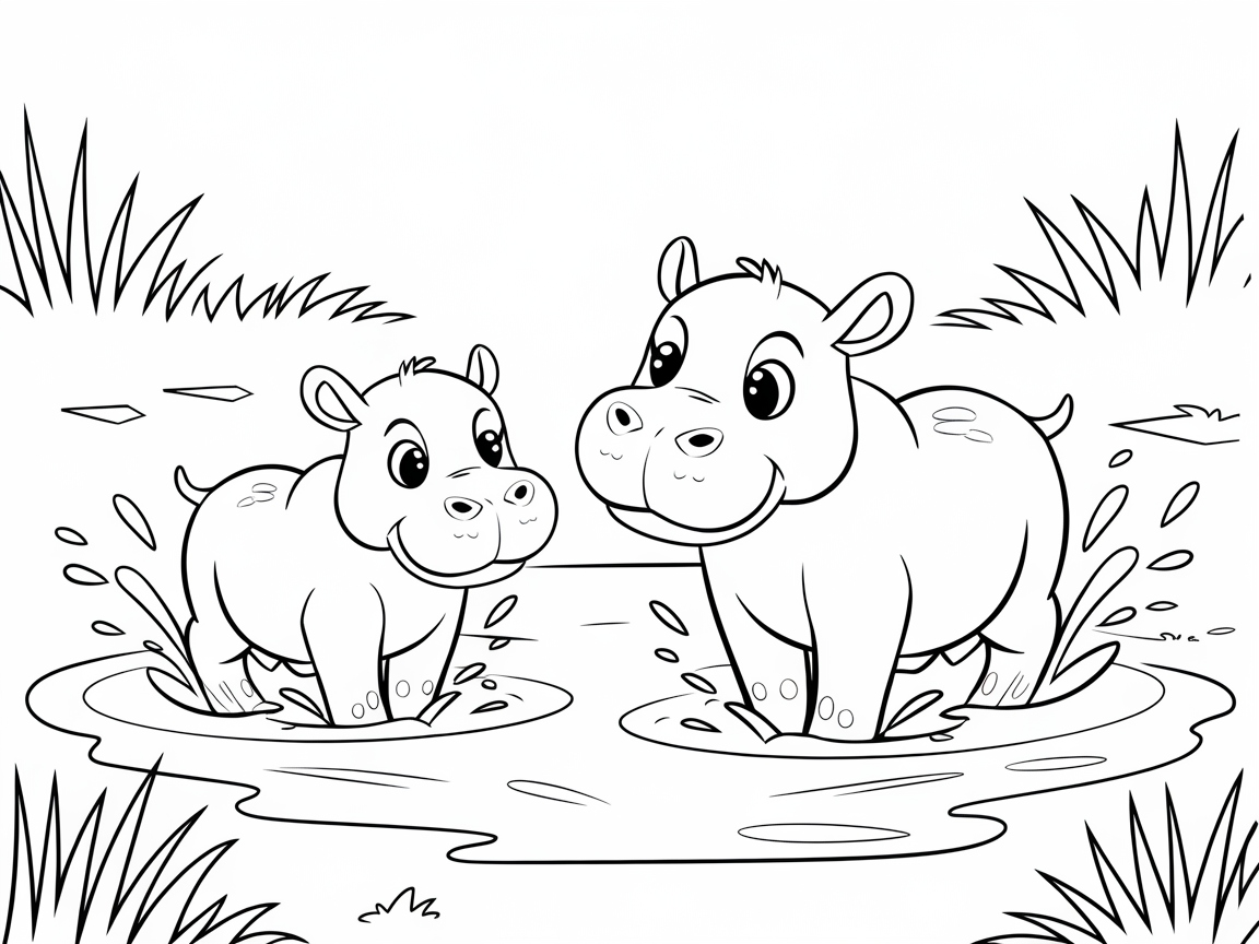 Playful Hippos Splashing in the Watering Hole