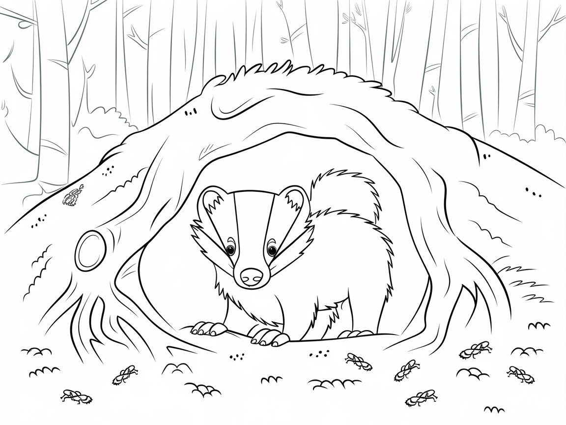 Curious Badger in the Woodland Burrow