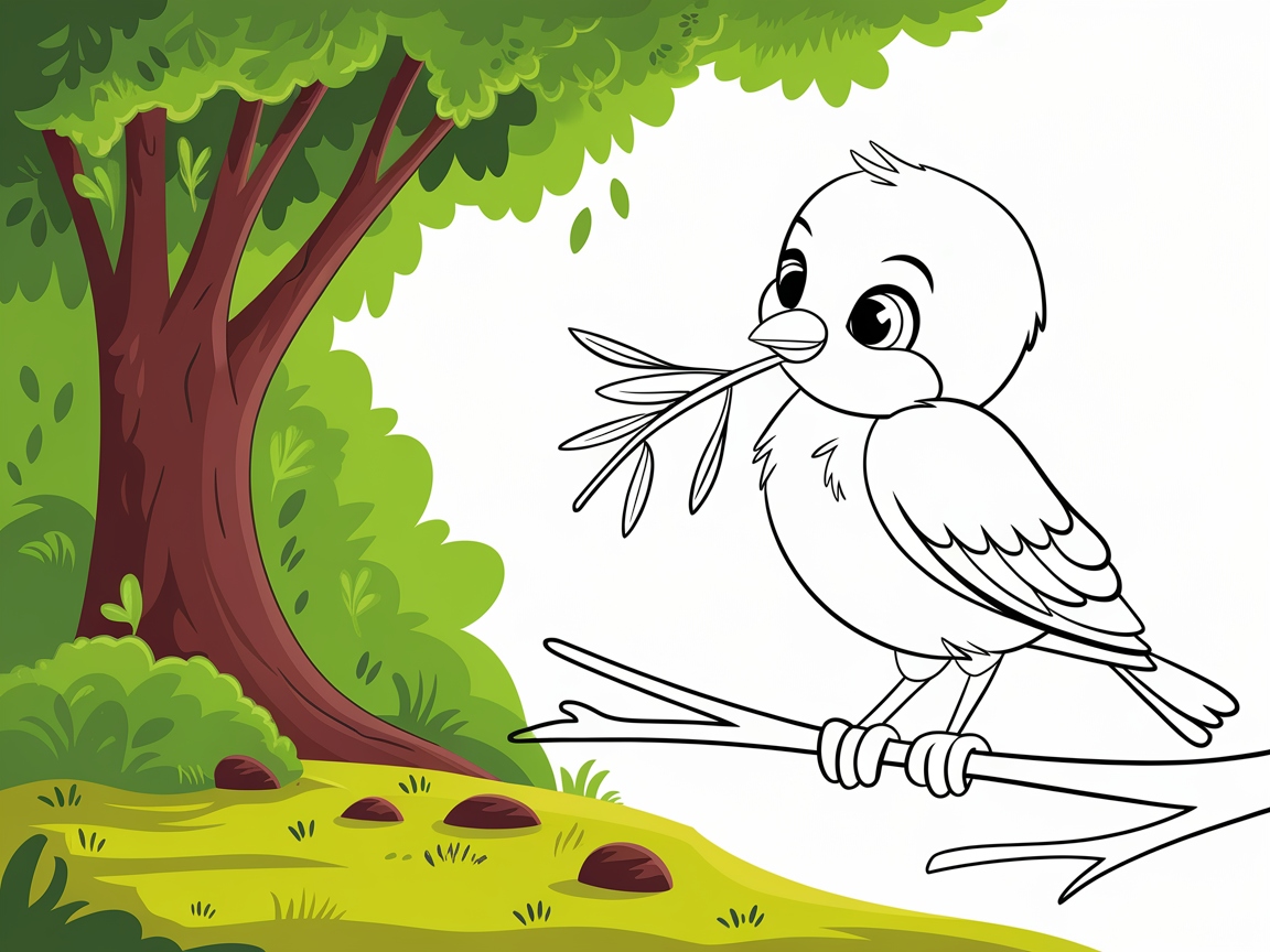 Cute Birdie in a Vibrant Forest Scene