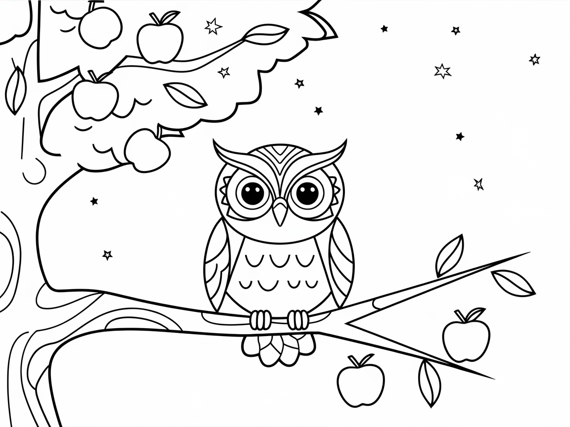 Color the Night with This Owl in the Apple Tree