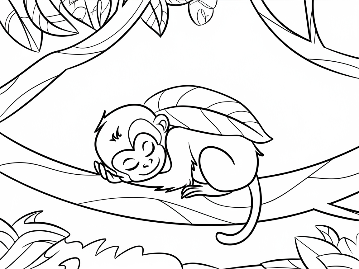 Peaceful Baby Monkey Sleeping on a Branch