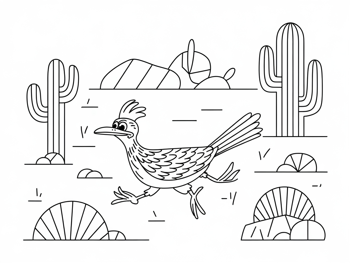Speedy Roadrunner in the Desert Coloring Page