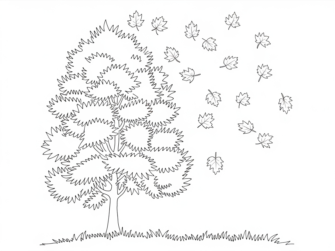 Autumn Leaves and Tree Coloring Page