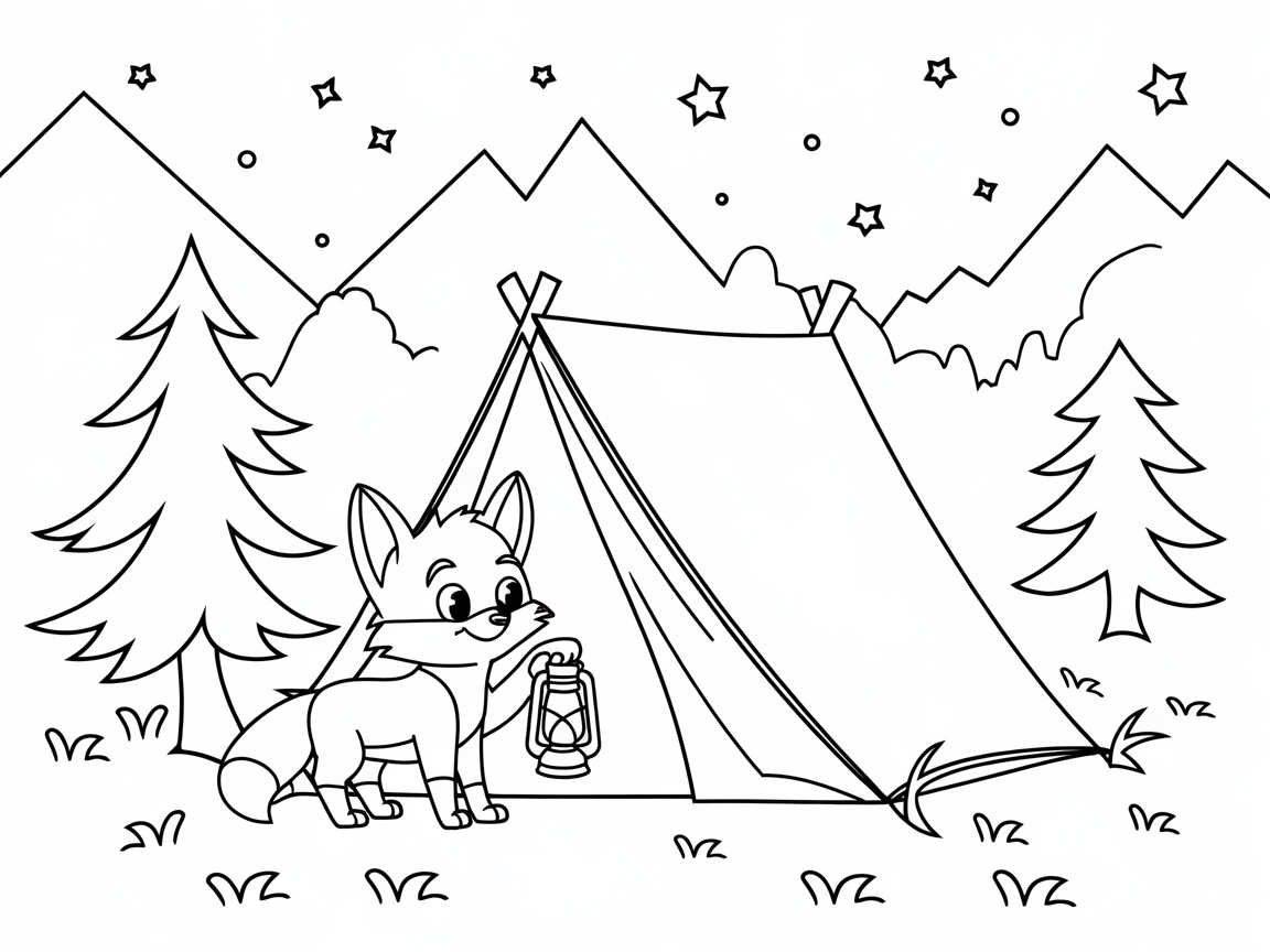 Starry Night Camping Adventure with Baby Fox
