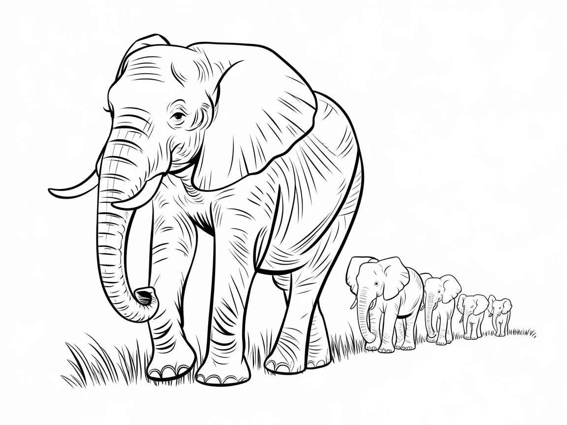 Elephant Parade Through the Grasslands