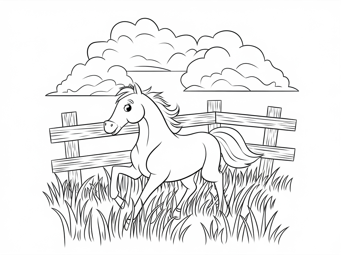 Galloping Horse in a Sunny Pasture
