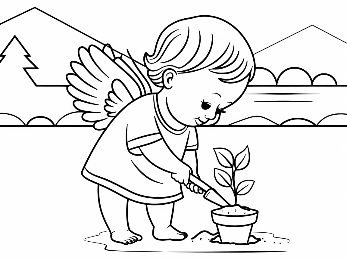 Garden-Ready Baby Angel Planting a Seedling