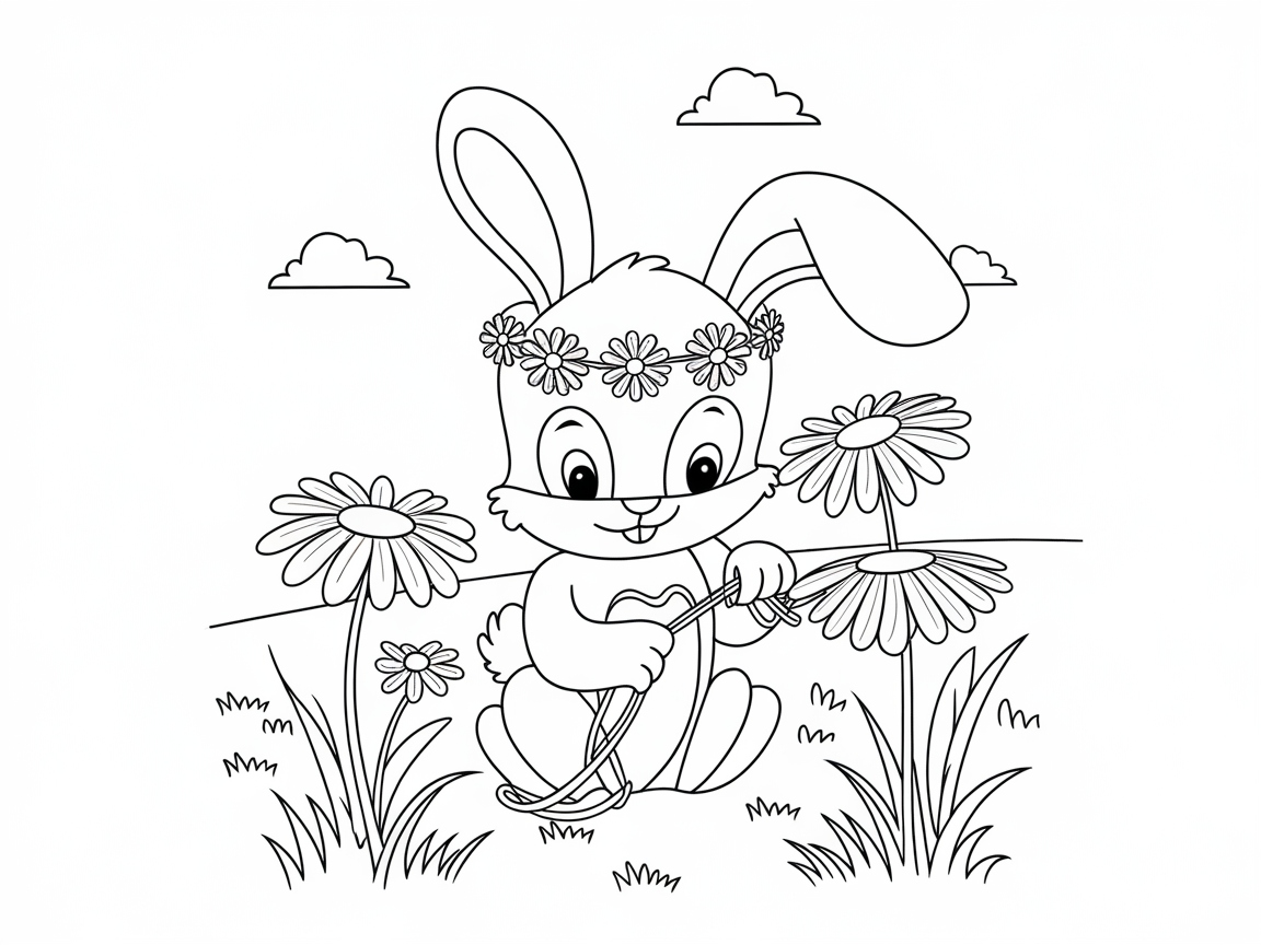 Springtime Bunny in a Flower Field