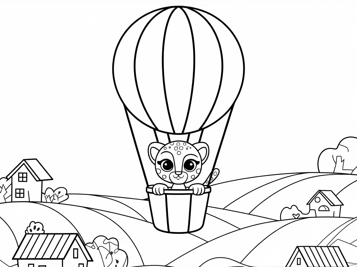 Soaring Adventure: Cheetah Cub in a Hot Air Balloon