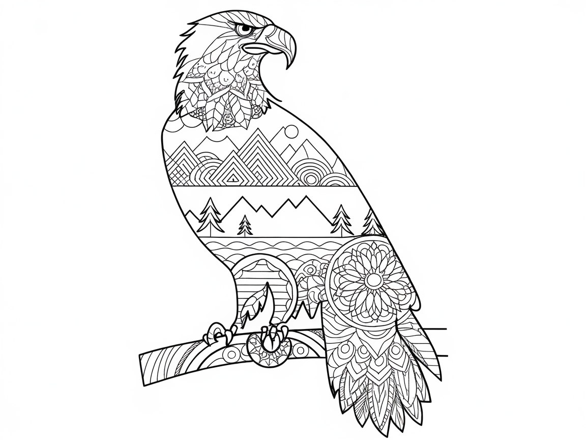 Detailed Eagle with Geometric Nature Patterns