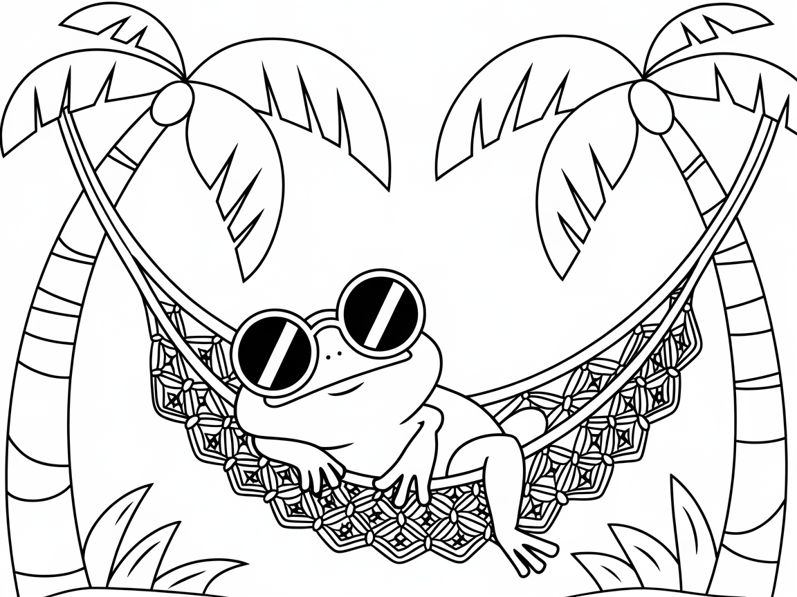 Chill Frog in a Hammock Coloring Page