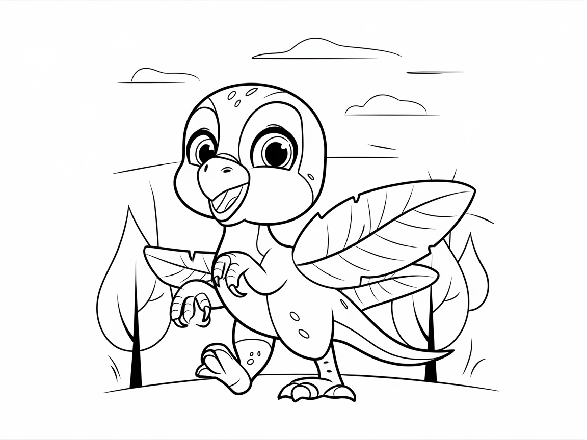 Playful Baby Raptor in a Leafy Escape