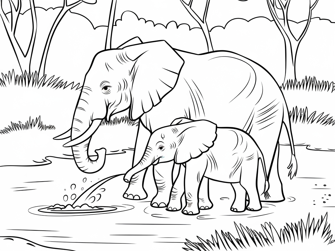 Charming Elephant Duo at the Watering Hole