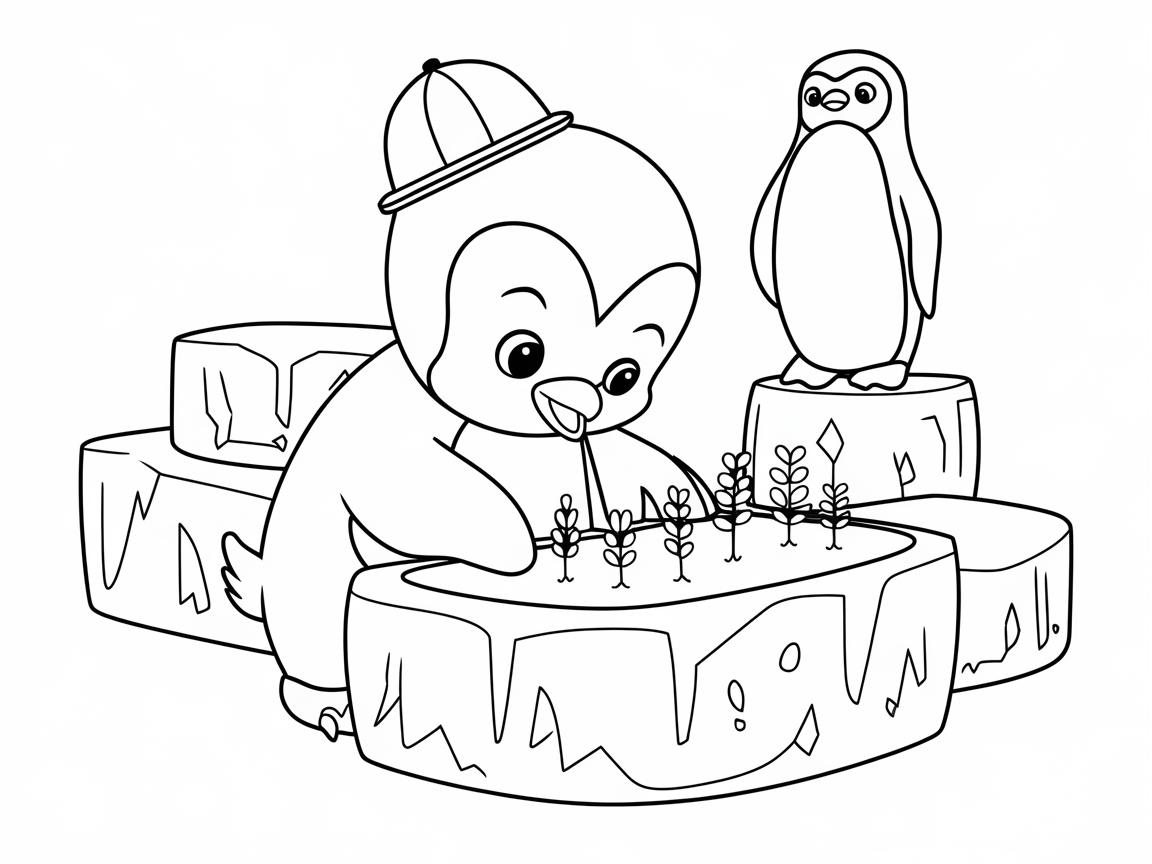 Penguin Gardening Fun on Ice Blocks