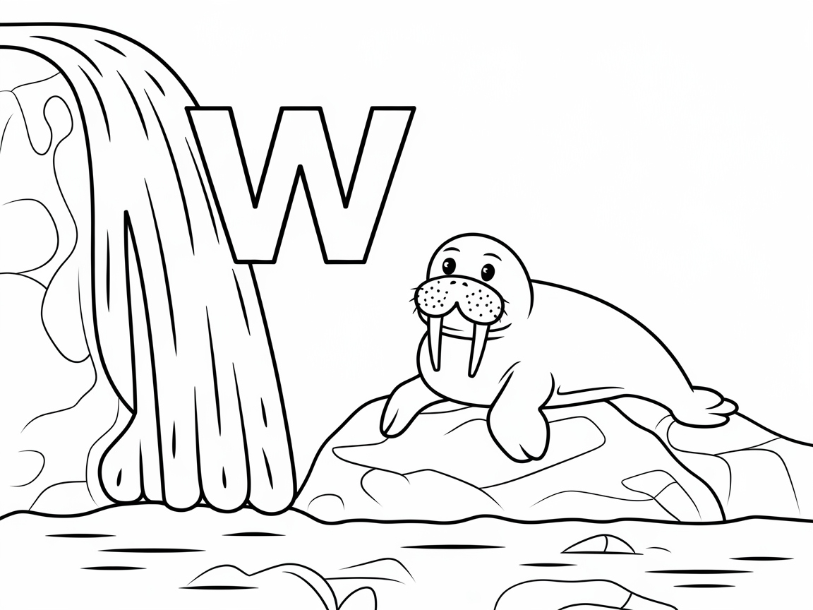 Whimsical Walrus with the Letter W