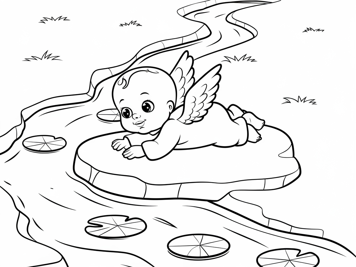 Cherubic Angel on a Lily Pad Adventure