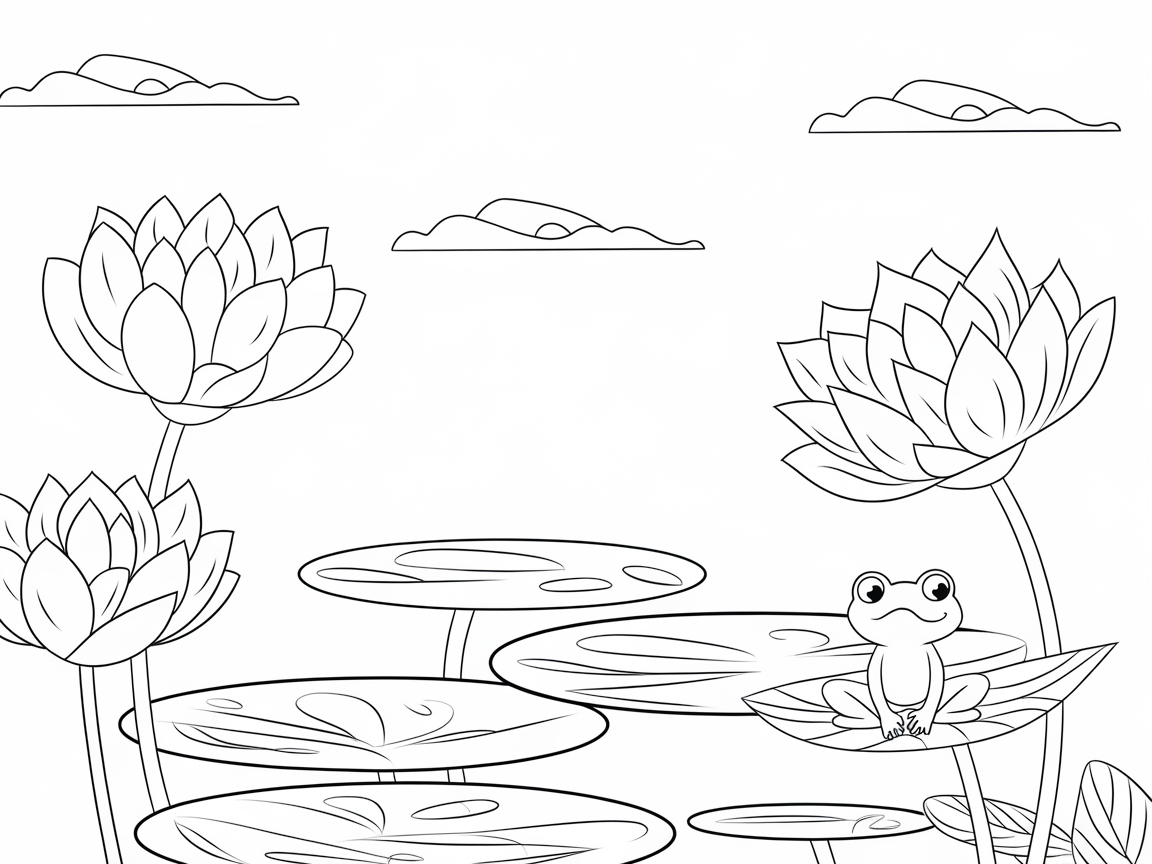 Tranquil Pond Scene with a Happy Frog