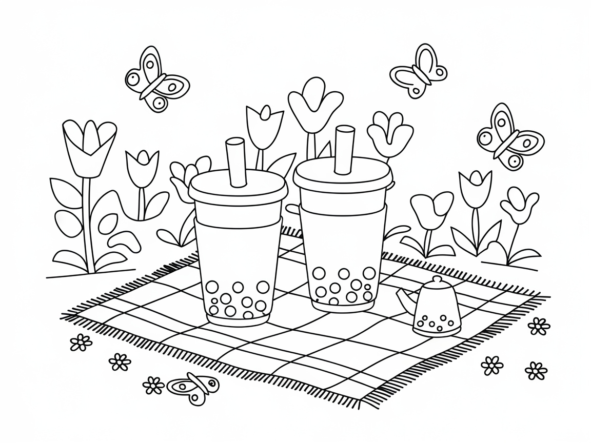 Picnic Charm with Boba Tea Delights