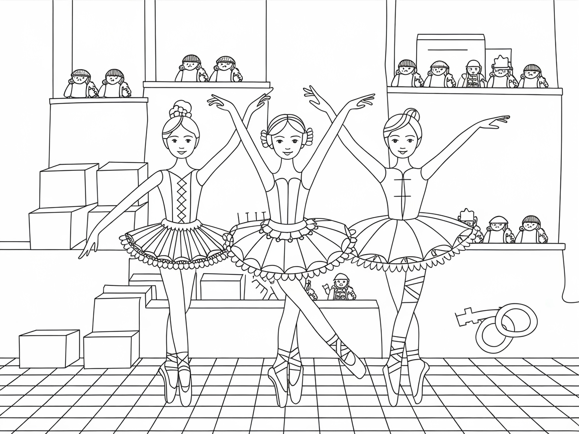 Toyshop Ballet Trio Coloring Page