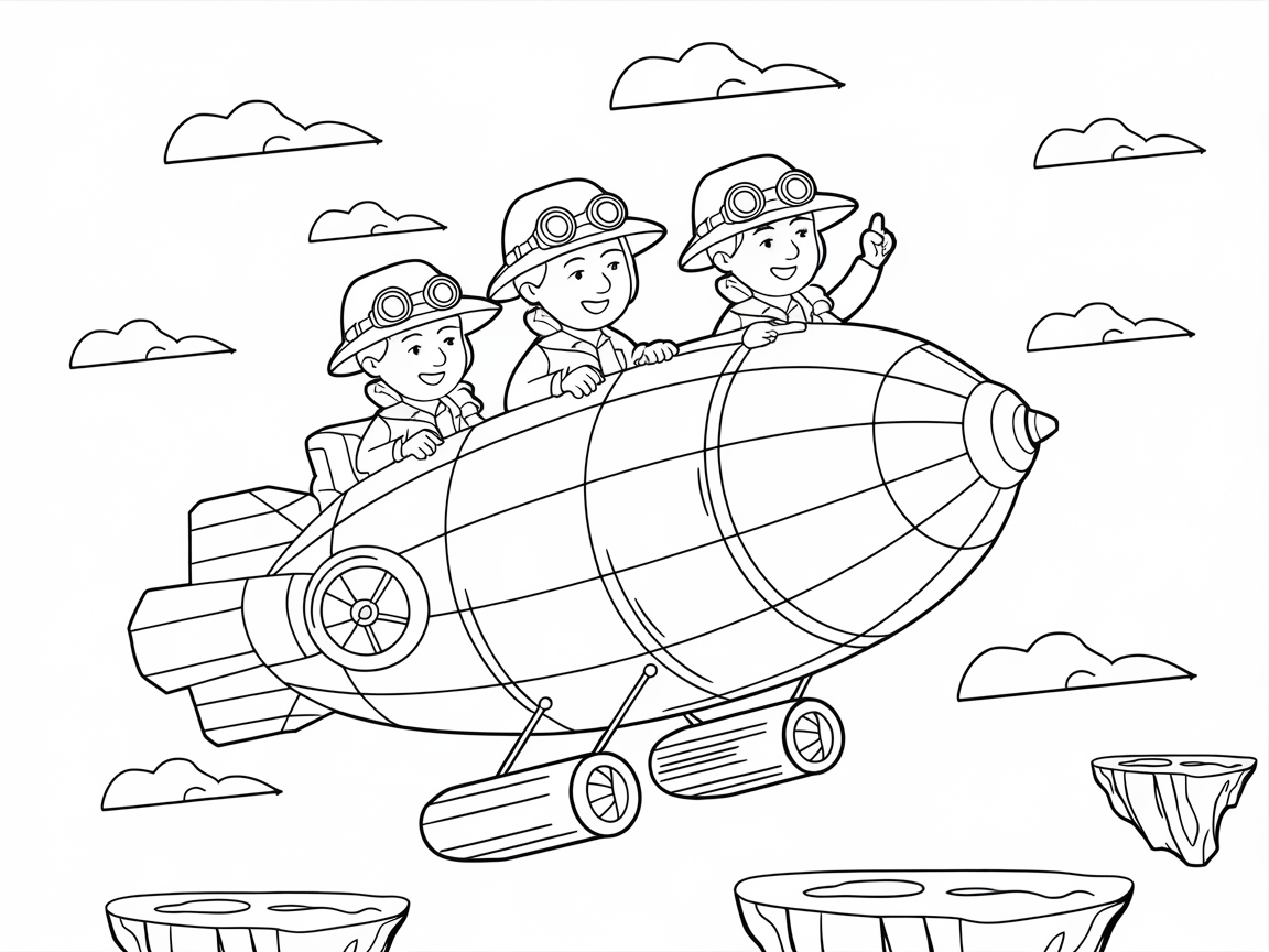 Soar High with This Airship Adventure Coloring Page
