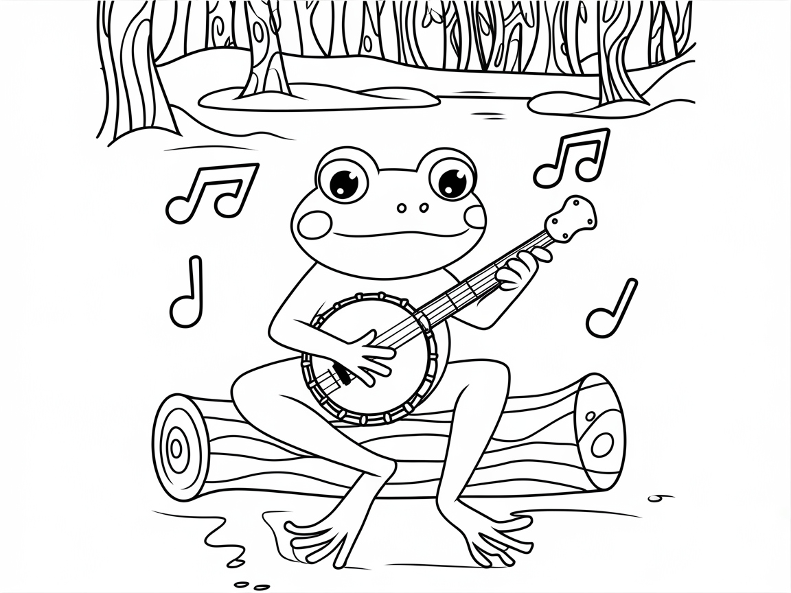 Lively Frog Banjo Serenade Coloring Page