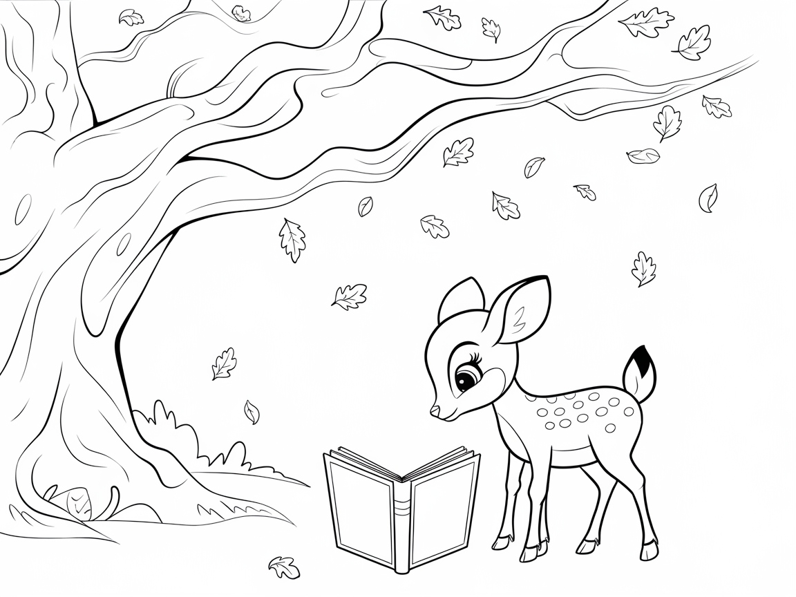 Inquisitive Fawn with a Storybook Under the Fall Leaves