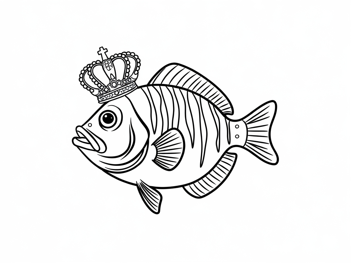 Royalty of the Sea: Crowned Fish Coloring Page