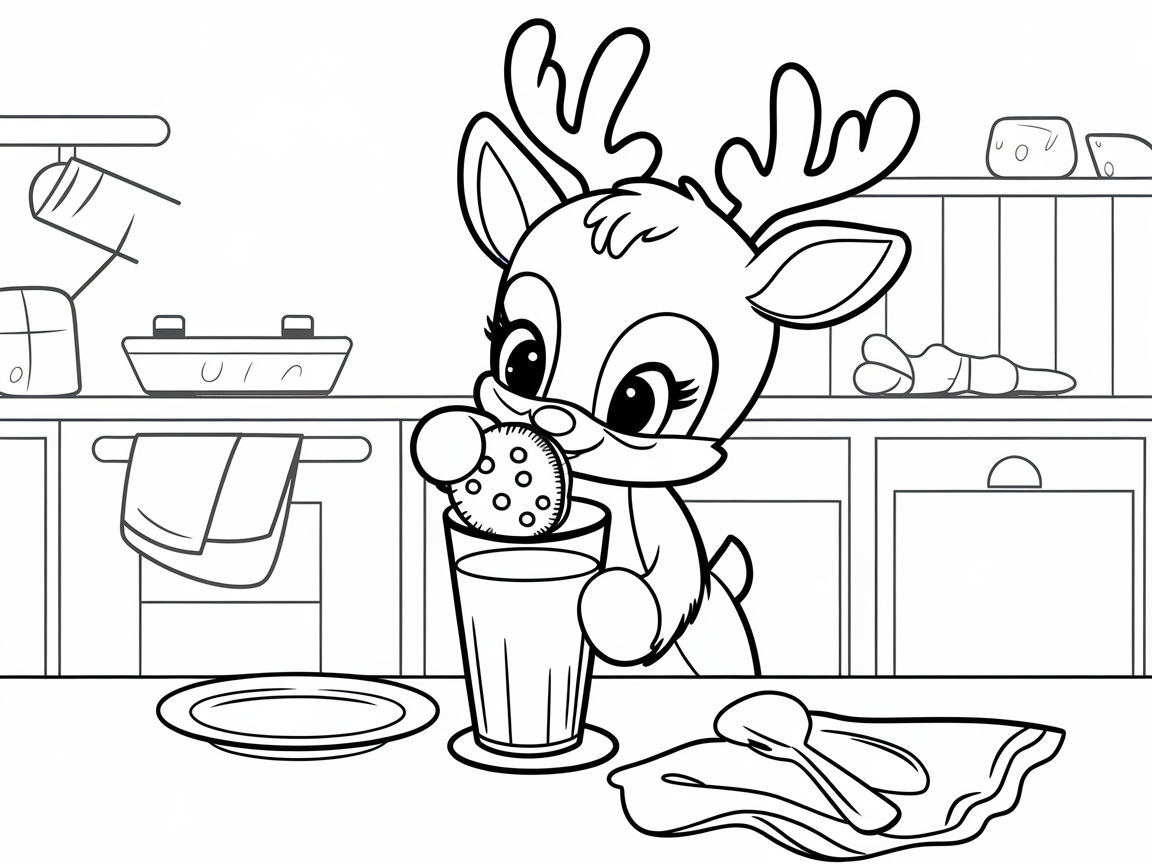 Baby Reindeer Enjoying a Cookie Break in the Kitchen