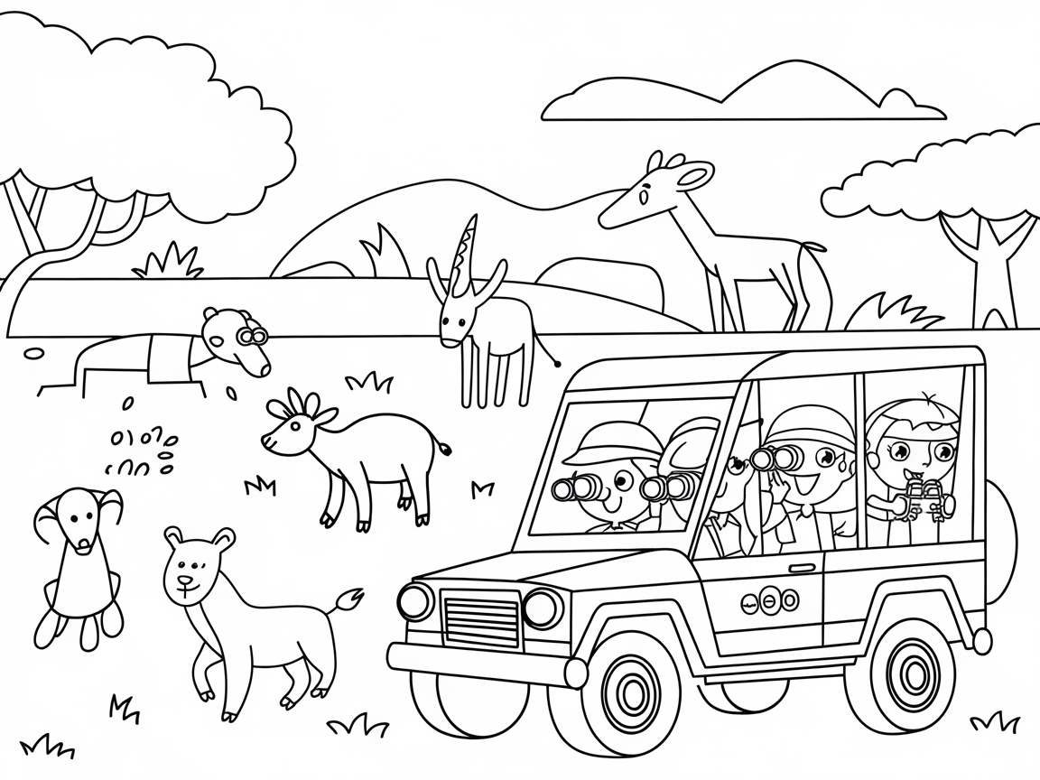 Exciting Safari Adventure Coloring Page