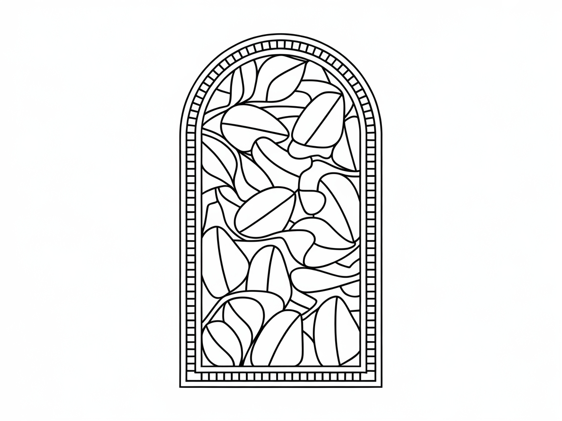 Stained Glass Style Leaf Panel Coloring Page