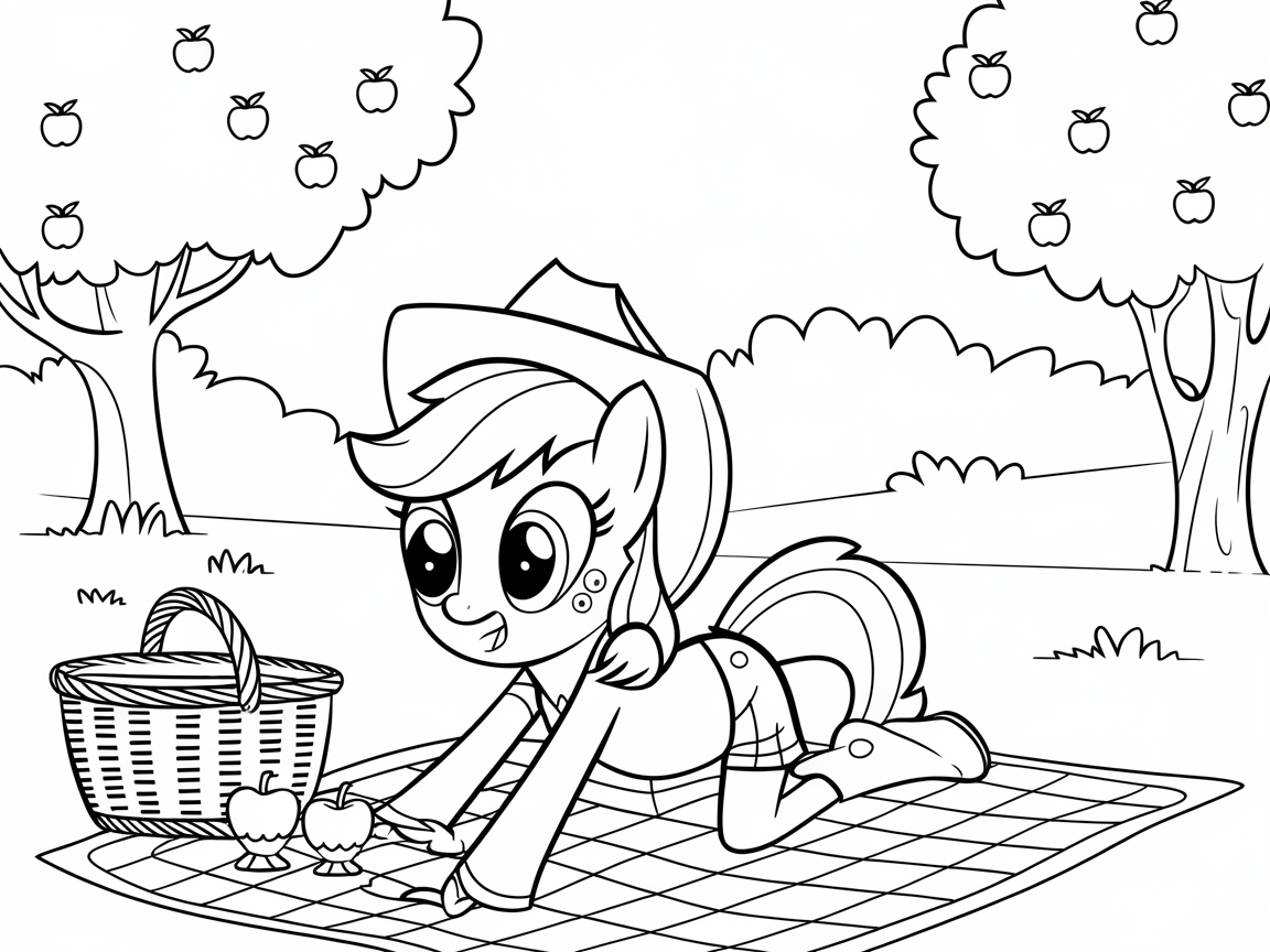 Picnic Time with a Playful Pony and Apple Trees