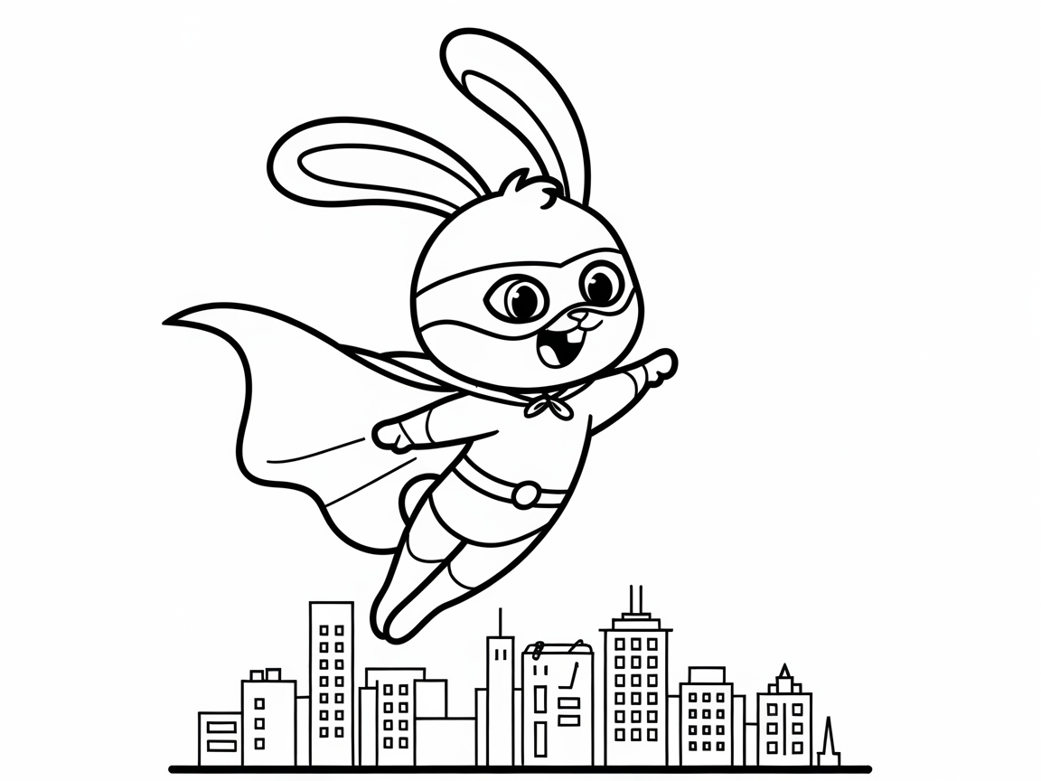 Soar with Superhero Bunny Above the City