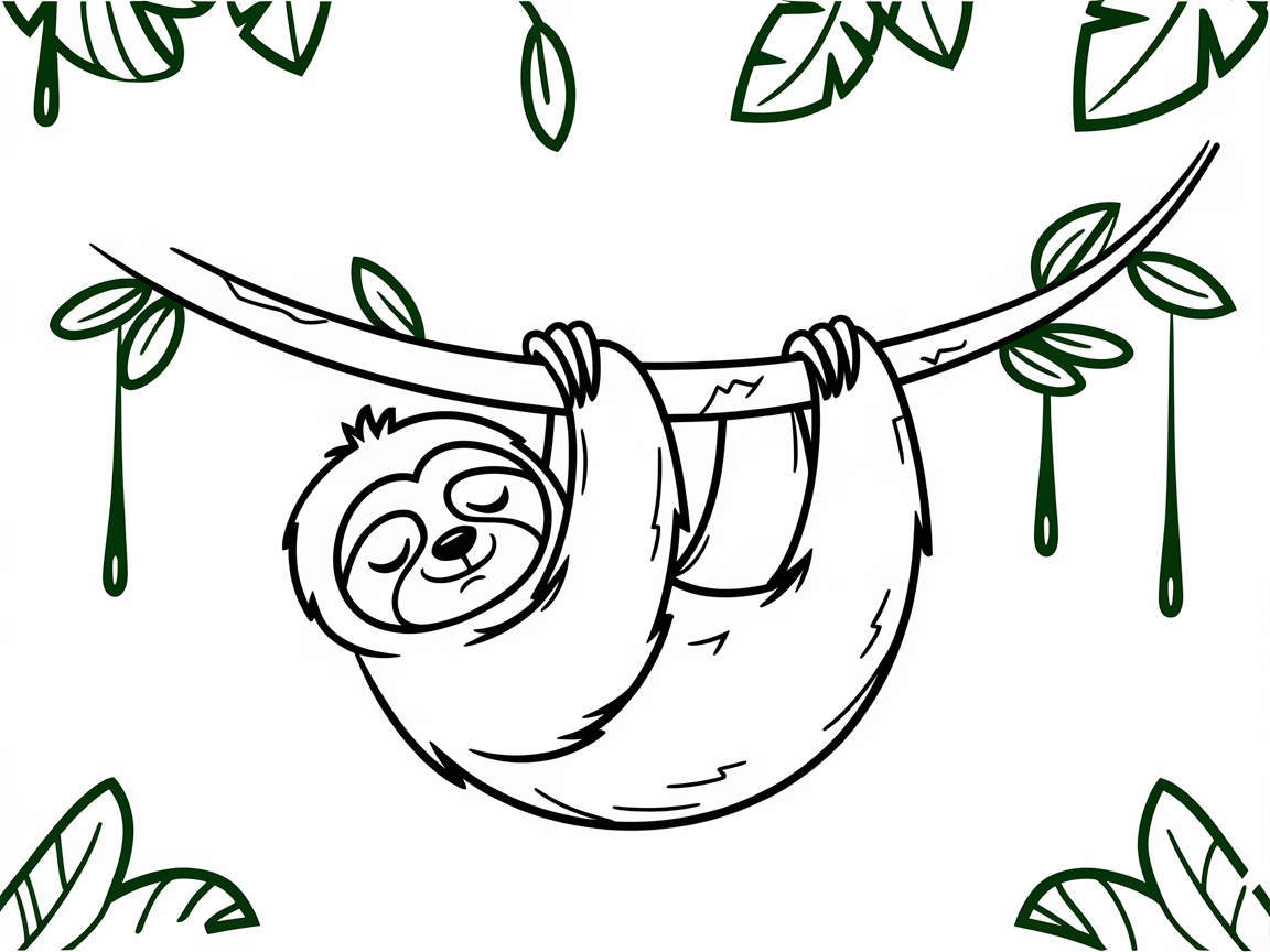 Lazy Sloth Hanging Out Coloring Page
