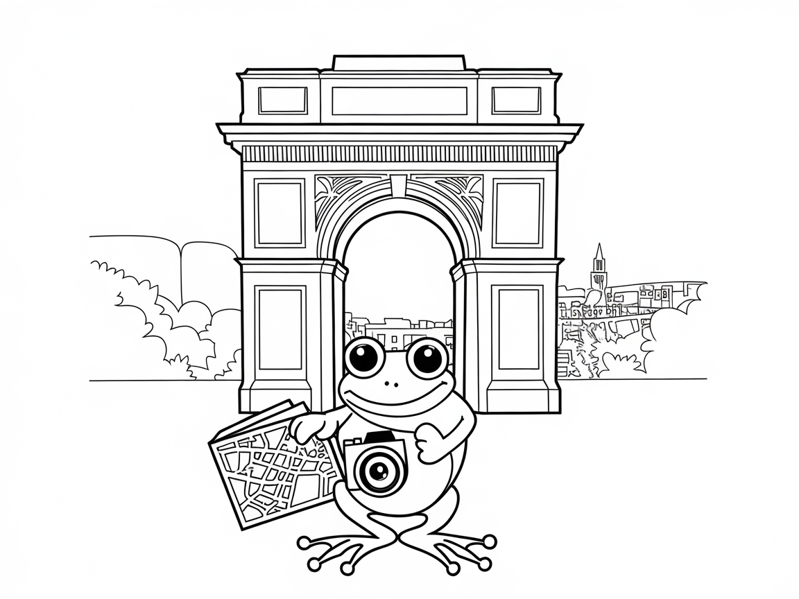 Explore Paris with the Adventurous Frog Coloring Page