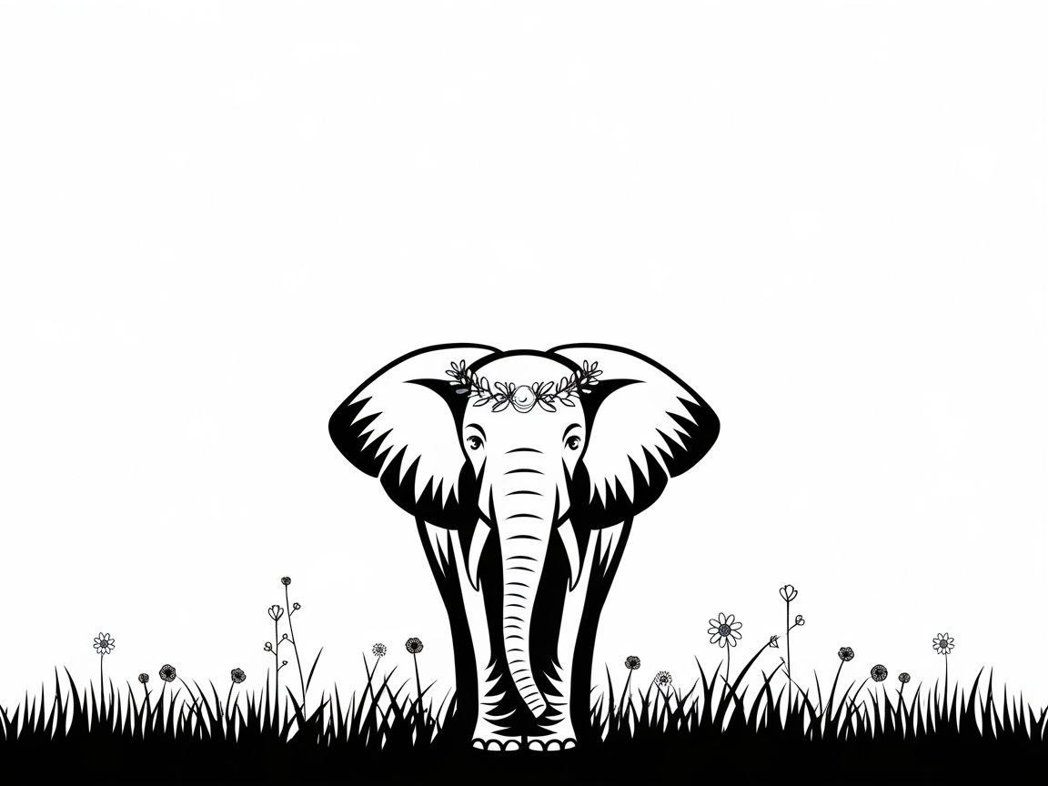 Floral Elephant in the Grass