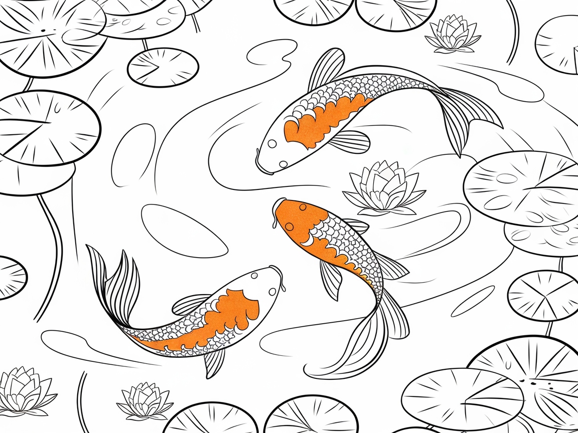 Color Your Own Peaceful Koi Pond