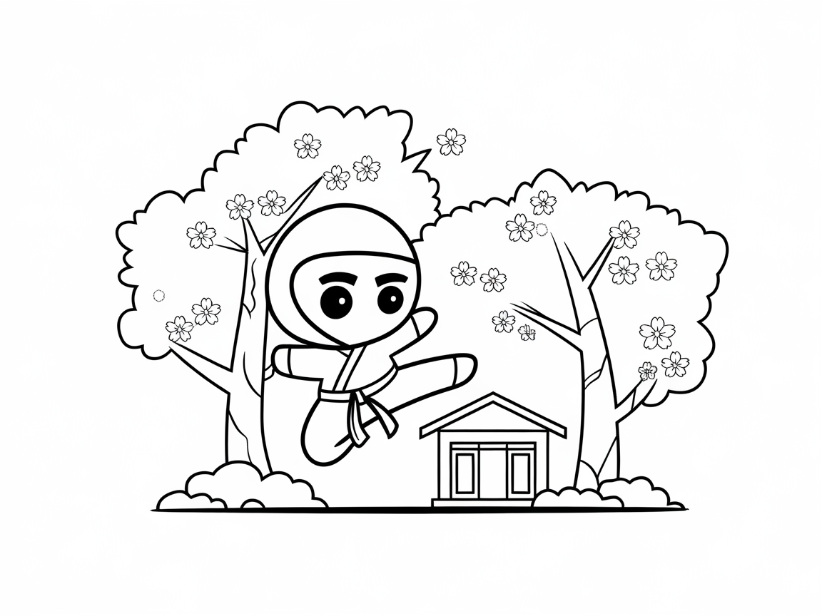 Adorable Ninja in a Sakura Garden