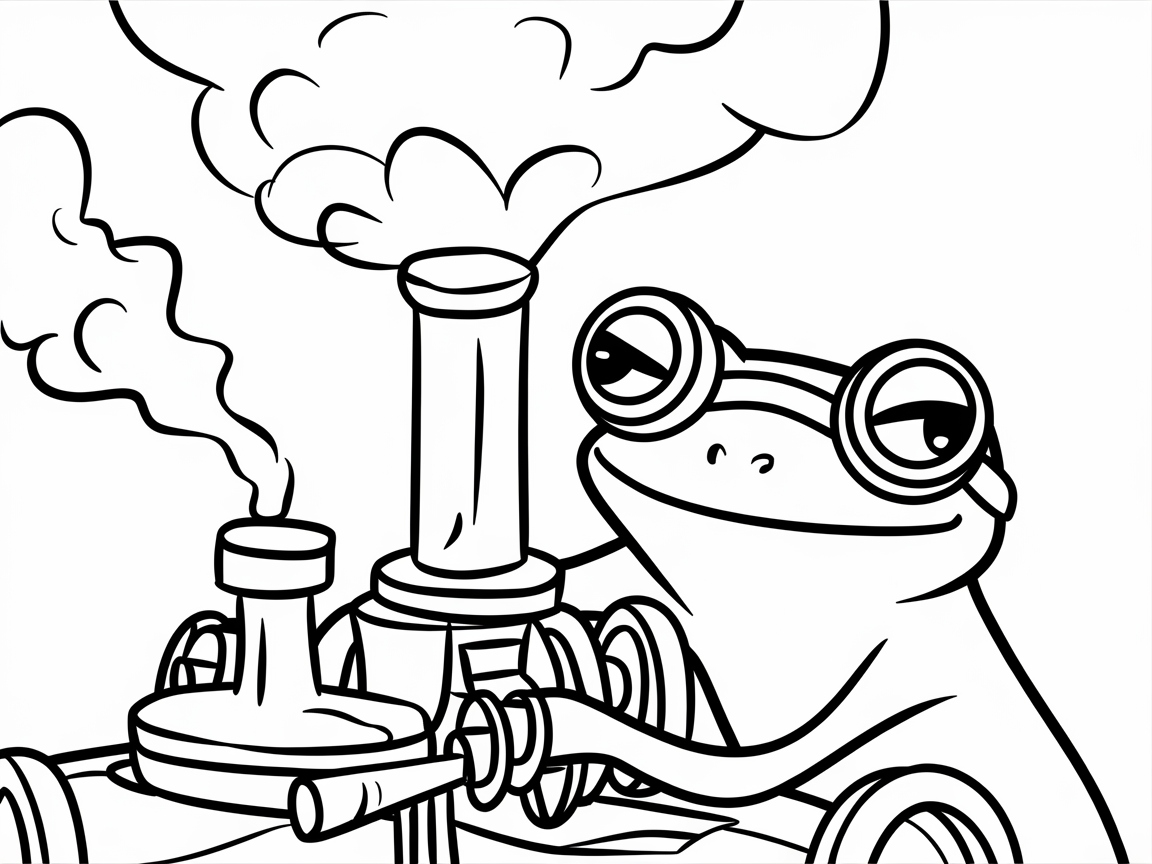 Steampunk Frog Adventure Coloring Page