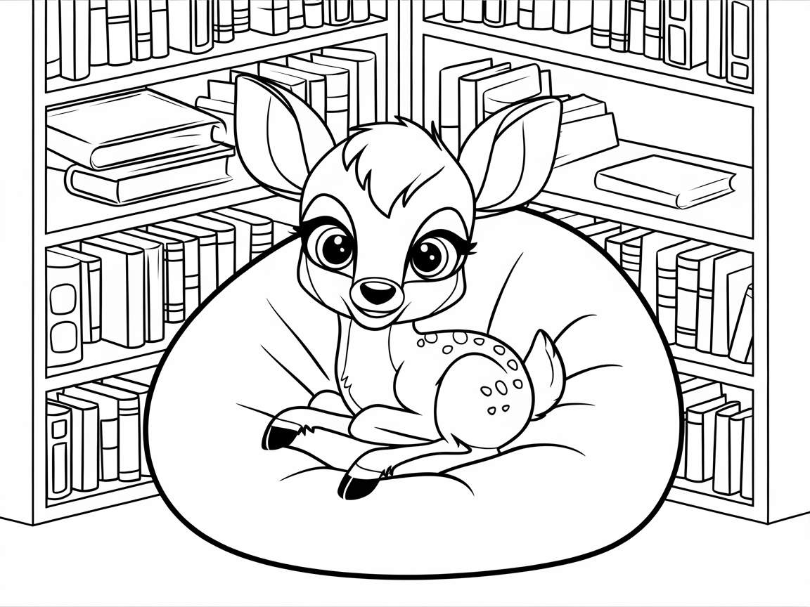 Cozy Reading Nook with a Curious Fawn