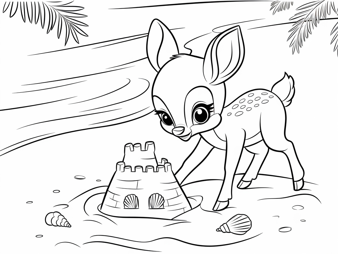 Beach Fun with a Sandcastle-Building Fawn