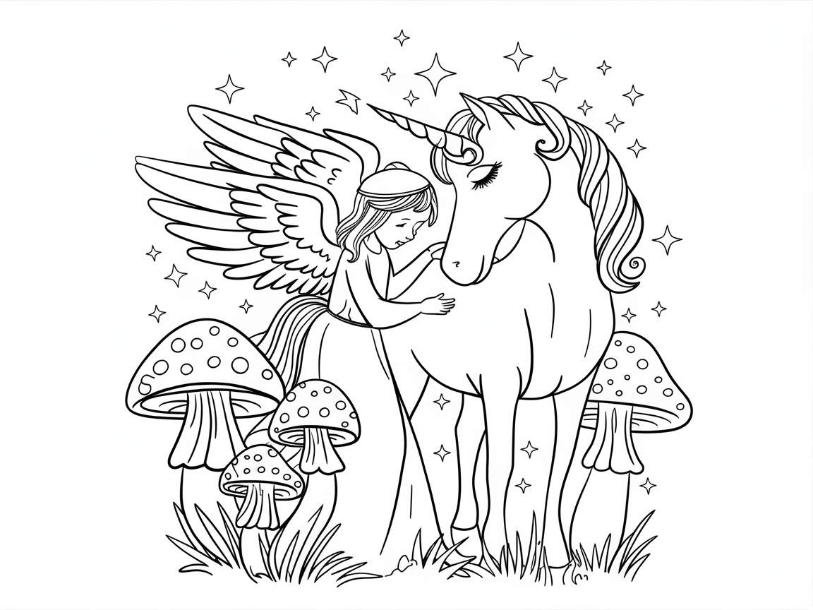 Ethereal Encounter with a Unicorn and Angel