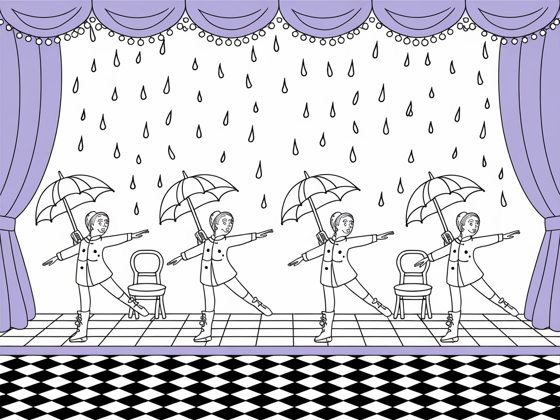 Rainy Day Ballet Performance Coloring Page