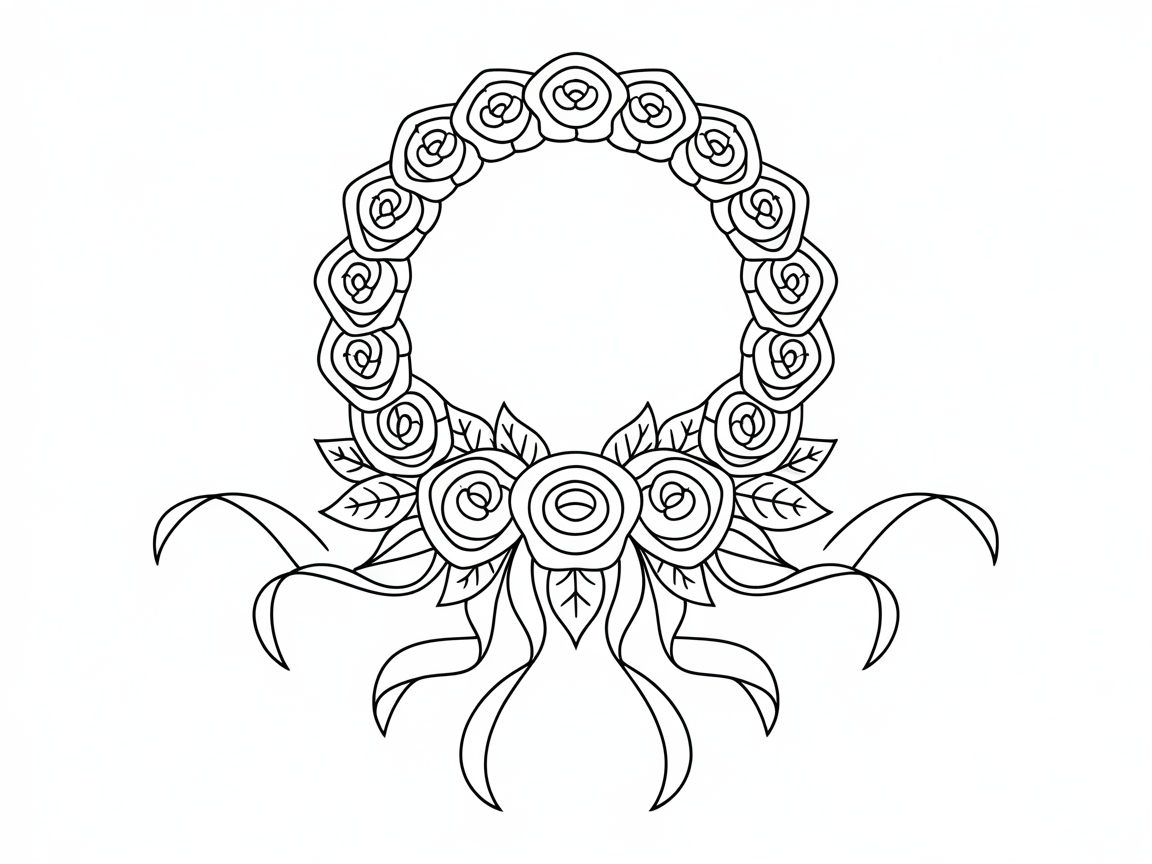 Elegant Rose Wreath to Color