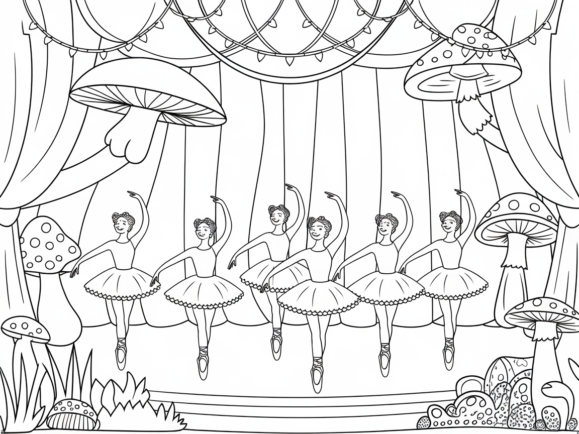 Whimsical Mushroom Forest Ballet Scene