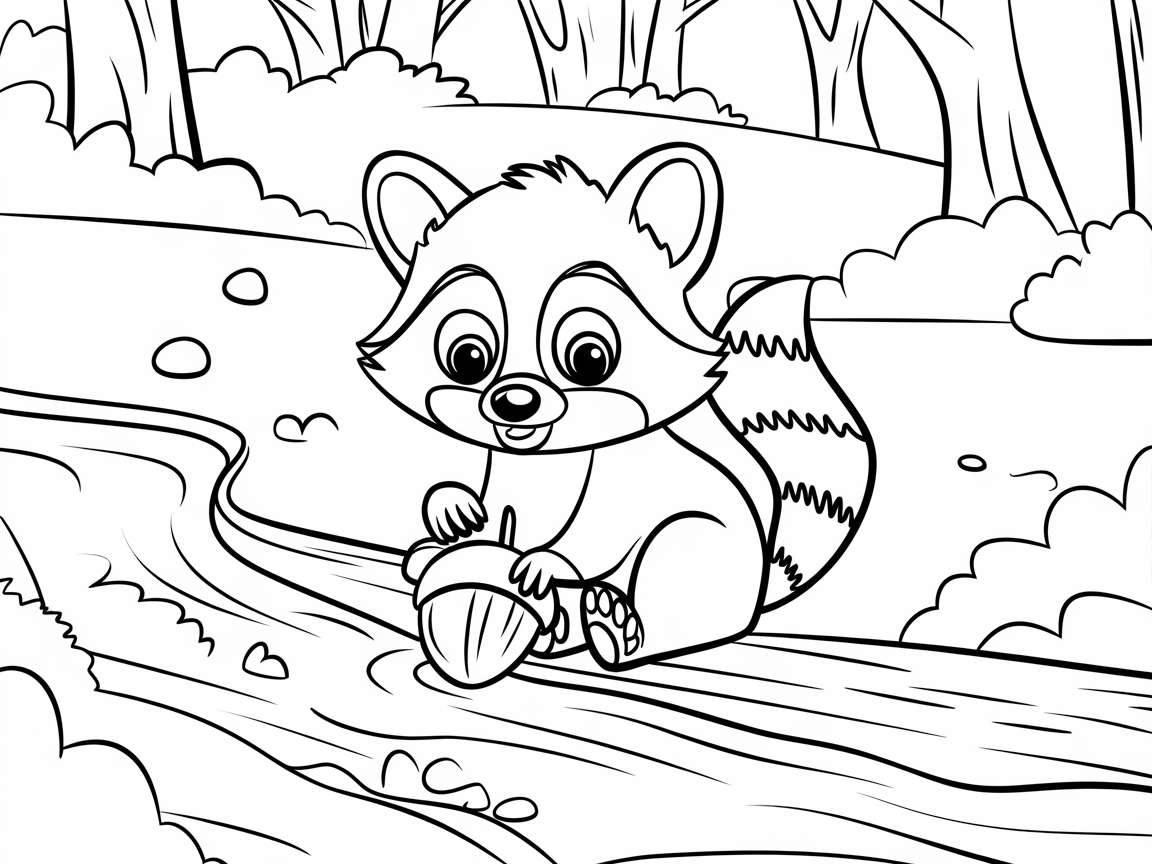 Adorable Raccoon with an Acorn Adventure